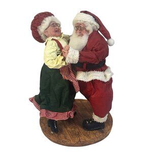 Vintage Clothtique/Fabric Mache style 10"  Detailed Mrs & Mr Claus Dancing Santa